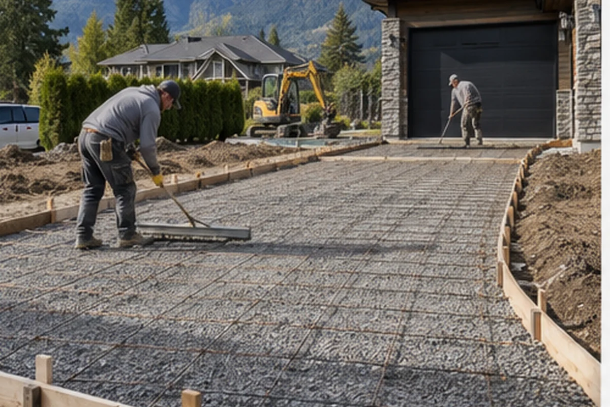Concrete Driveways active worksite overview in Chilliwack, British Columbia