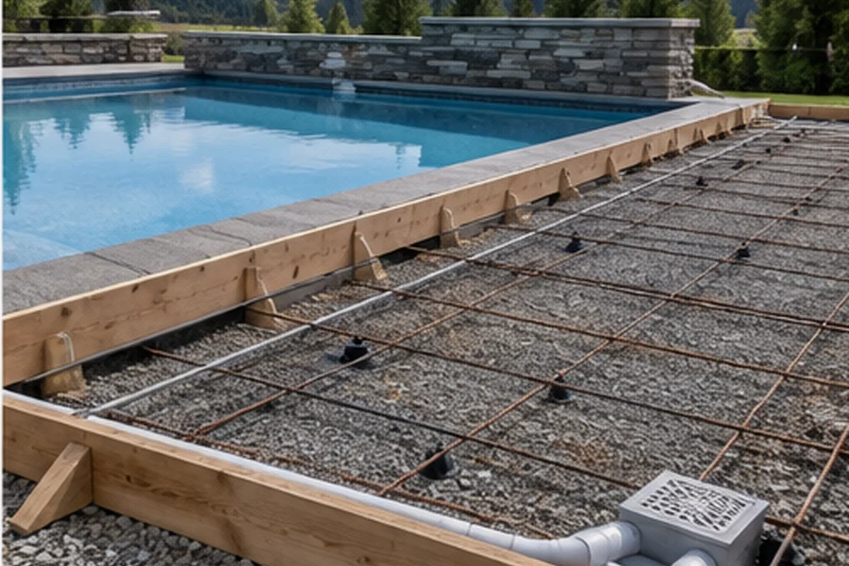 Pool Decks active worksite overview in Chilliwack, British Columbia